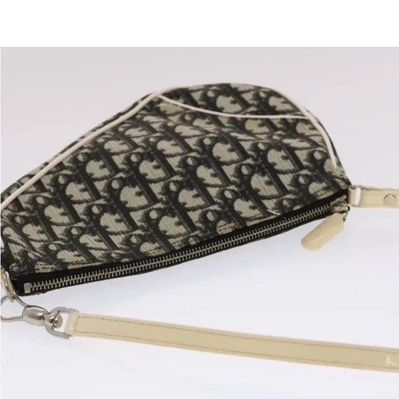 CHRISTIAN DIOR TROTTER Canvas Saddle Pouch Black/ White PREOWNED - Picture 6 of 16